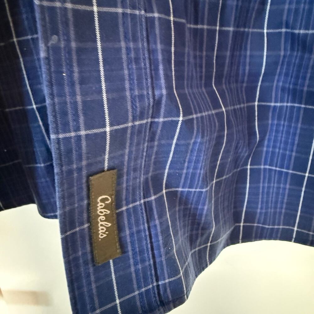 Mens Cabela's Plaid Button-Down Shirt 3XLT TALL Gray Blue White Wrinkle Free LS - Picture 3 of 4